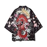 Herren Sommer Kimono Cardigan – Traditionelle Japanische Kleidung Haori Kostüm Taoistische Robe Langarm Jacke Chinesischer Stil Umhang Nachthemd Bademantel Nachtwäsche für Männer (Drache) (XXL)