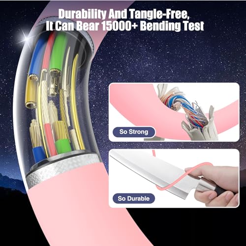 Image of 3-Pack Pink [3.3FT+6.6FT+10FT] 60W USB C to USB C Cable, Type C Fast Charging Cable for iPhone Air 17 16e 16 15 Pro Plus Pro Max，for Galaxy S25, for iPad Pro /Air /mini, for MacBook Pro /Air and More