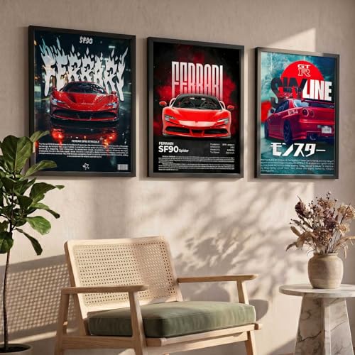 Image of kotart Big Sports Cars Framed Posters Gift Items for Boys Room Wall Decoration Bedroom Living Room Office Studio Decor | Car Poster Frame for Wall Decor Set Of 3 Size (13 X 17 inch)