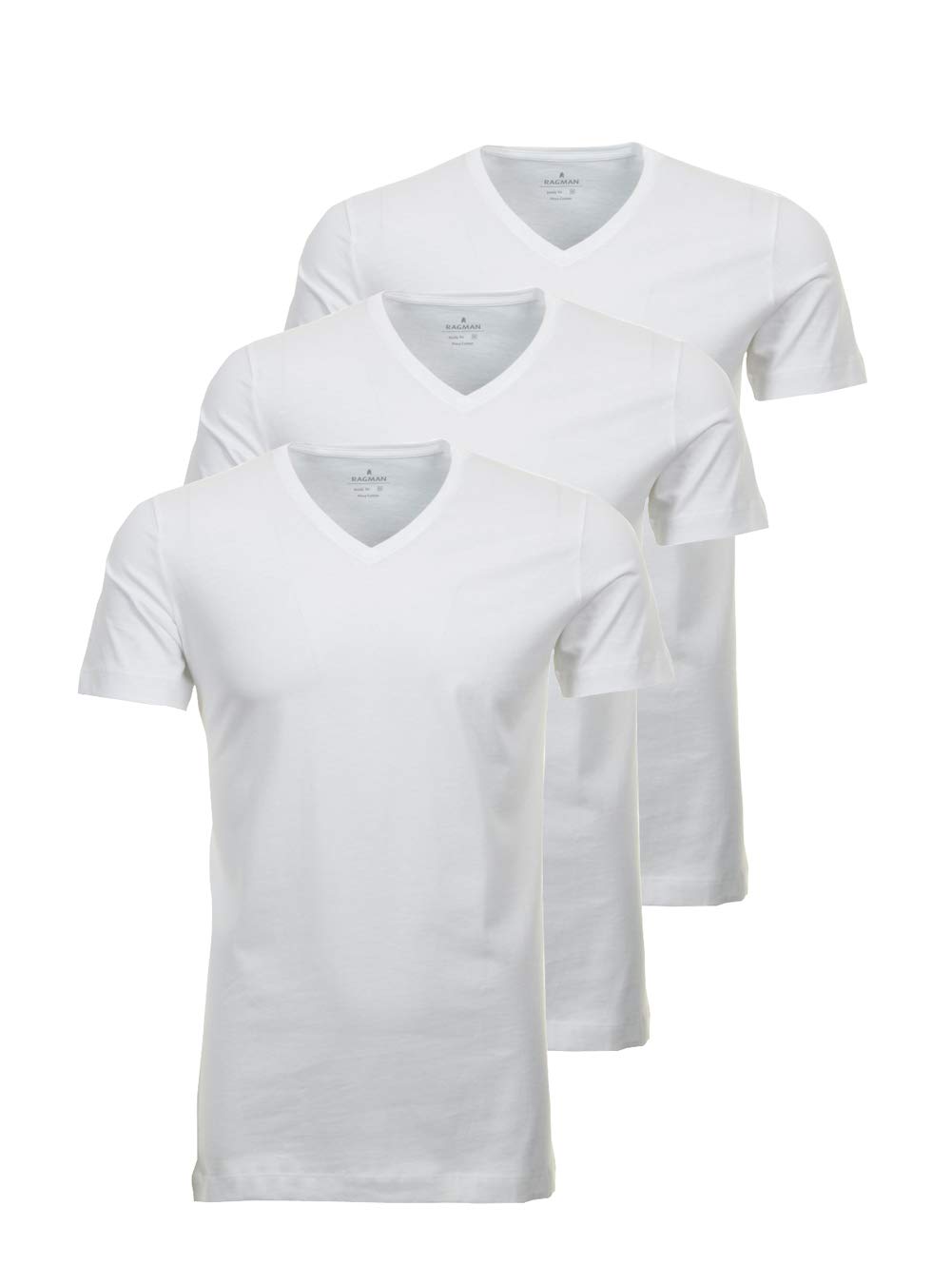 RAGMAN Herren T-Shirt 3er-Pack V-Neck Body Fit, Weiss, S