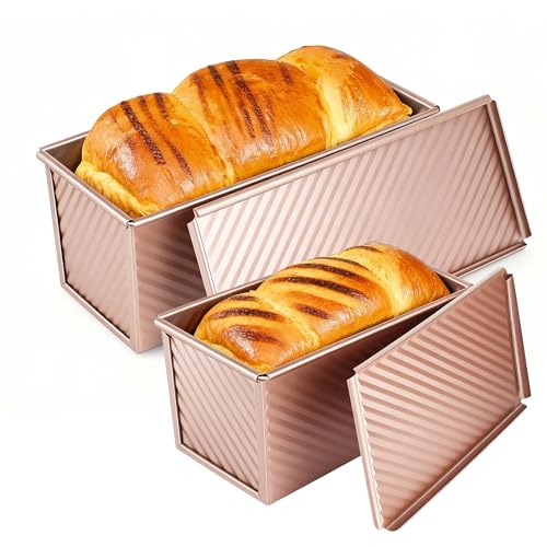 XIRUOXINKEMAO 2 PCS Pullman Loaf Pan With Lid, 2.2 LB/1 LB Sandwich Bread Loaf Pan, Non-Stick Bread Loaf Baking Pan With Lid, for Baking Bread, Sandwiches and Toast XIRUOXINKEMAO 2 PCS Pullman Loaf Pan With Lid, 2.2 LB/1 LB Sandwich Bread Loaf Pan, Non-Stick Bread Loaf Baking Pan With Lid, for Baking Bread, Sandwiches and Toast