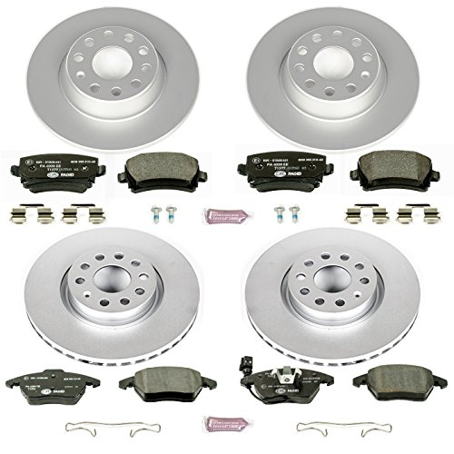 Image of PowerStop Euro-Stop Fully Coated Front and Rear Brake Kit For Audi A3 2006-09 |A3 Quattro 2006-09 |Volkswagen GTI 2006-10 |Jetta 2006-10 - ECE-R90 Certified Brake Pads + Disc Rotor Upgrade, ESK2260