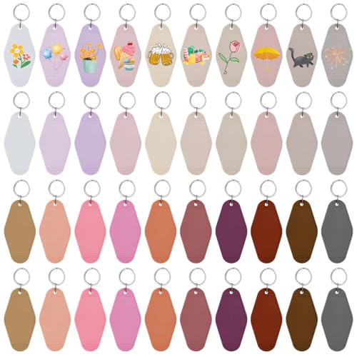 Image of LOTMER 20 /30 /40 /80 PCS Hotel Keychain Blank with Key Rings, 60 Colors Motel Key Chains for DIY Keychains