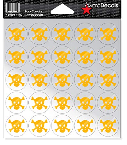 Image of Award Decals Skull and Crossbone (100 Stickers) (Yellow Gold on Clear)