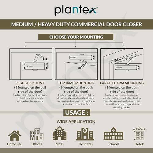 Image of Plantex Door Closer for Wooden Door /Hydraulic Automatic Door Closer /Soft Close Door Closer for Hotel /Home /Office - ISO 9001 Certified (MI-200, Capacity - 55 kg, Black)