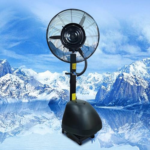 Ventilador de nebulización portátil para exteriores, ventilador de pedestal oscilante de 26 pulgadas con 3 velocidades y tanque de agua de 42 litros para una refrigeración eficiente