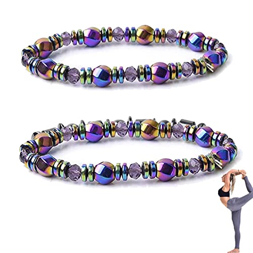 EIIUHIAHS 2pcs Hematite Gallstone Magnetic Bracelet, Magnetic Slimming Bracelet, Black Obsidian Bracelet Anti Swelling, Magnetic Therapy Bracelet, Natural Energy Bracelet for Women Men, 19 cm, Obsidian Hematite