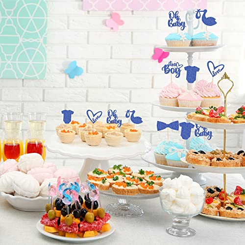 Gyufise 36 Pack Oh Baby Cupcake Toppers It's A Boy Cupcake Toppers With Tie Onesie Love Heart Deep Blue Glitter Babyshower Cake Picks Decorations For Baby Shower Boy Birthday Party Supplies #TOP5