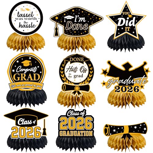 Graduation Decorations 2026 2027 -   % - Black Gold Graduation Honeycomb for Table Centerpiece | Table Toppers for Graduation Party Favors Supplies