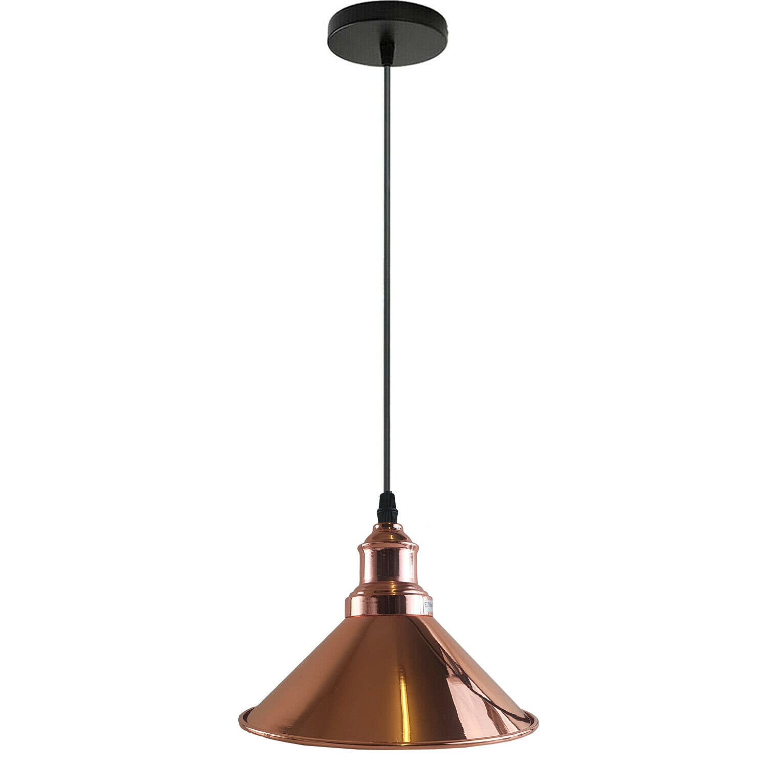 DC VOLTAGE Vintage Metal Light Industrial Pendant Lamp Shade, Hanging Ceiling E27 Holder Fitting with 10cm Ceiling Plate Indoor Sets (with Out Bulb, Rose Gold)