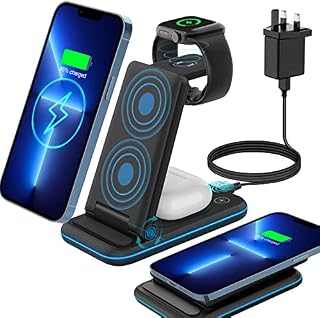 CAVN 3 in 1 Wireless Charging Station, 15W Fast Foldable Wireless Charger Compatible with iPhone 14/14 Pro/13/12/11/XS/XR Series, Charger Compatible with Apple Watch 8/7/6/SE/5/4/3 Airpod Pro/2/3