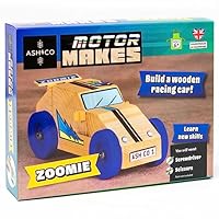 Ash & Co Motor Makes Build a Wooden Car | Woodwork Kit for Kids | Fun Craft kit for Boys and Girls Age 6+ (Zoomie/Blue)