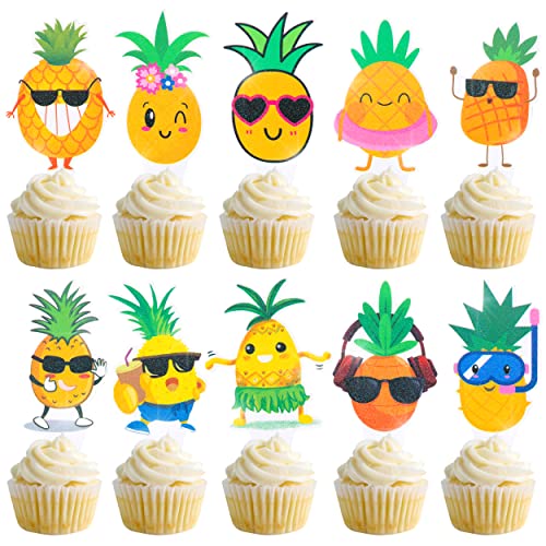 48Pcs Pineapple Cupcake Toppers Tropical Cupcake Toppers Luau Cupcake Toppers Summer Cupcake Toppers For Pineapple Party Supplies Tropical Birthday Party Decor #TOP11