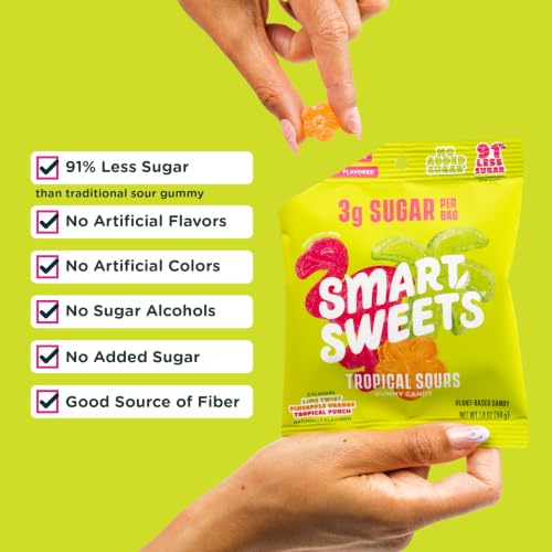 Image of SmartSweets Tropical Sours, Low Sugar Sour Gummy Candy, 1.8oz Bags, 14 Pack