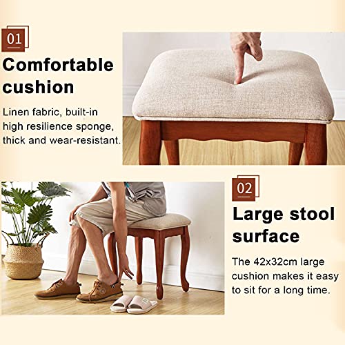Taburete de tocador retro de madera con asiento acolchado grande para piano 5