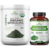 Zazzee Organic Greens Superfood Bundle | USDA Organic Spirulina Powder Plus Super Concentrated Moringa Extract Capsules | Non-GMO Vegan & ISO Lab Tested