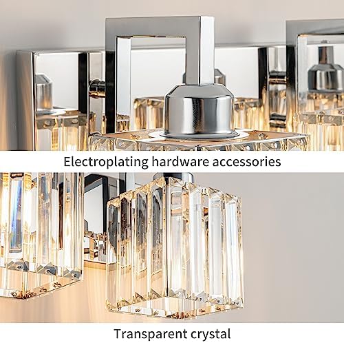 FDPBY Modern Crystal Bathroom Vanity Light 3-Lights Chrome Modern Crystal Wall Lamp Bathroom Modern Crystal Vanity Lighting - 5