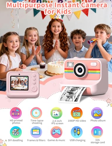 LIORQUE Kids Camera Instant Print with 32GB Card & 3 Rolls Paper 1080p HD Kids Photo Creator Thermal Printing Selfie Digital Camara for Boys & Girls - Image 4