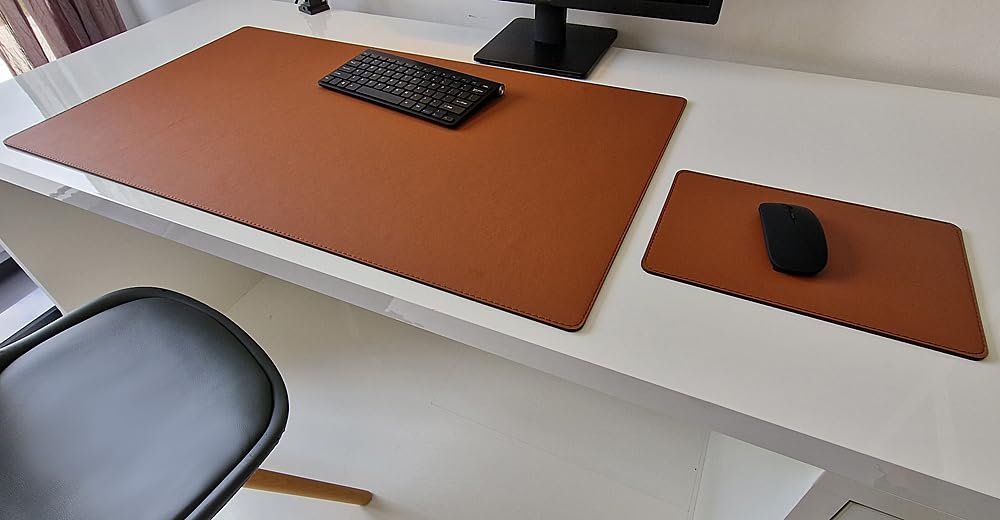 PM Schreibtischunterlage Echt Leder cognac braun mit Mauspad Rindsleder (60cm x 40cm)