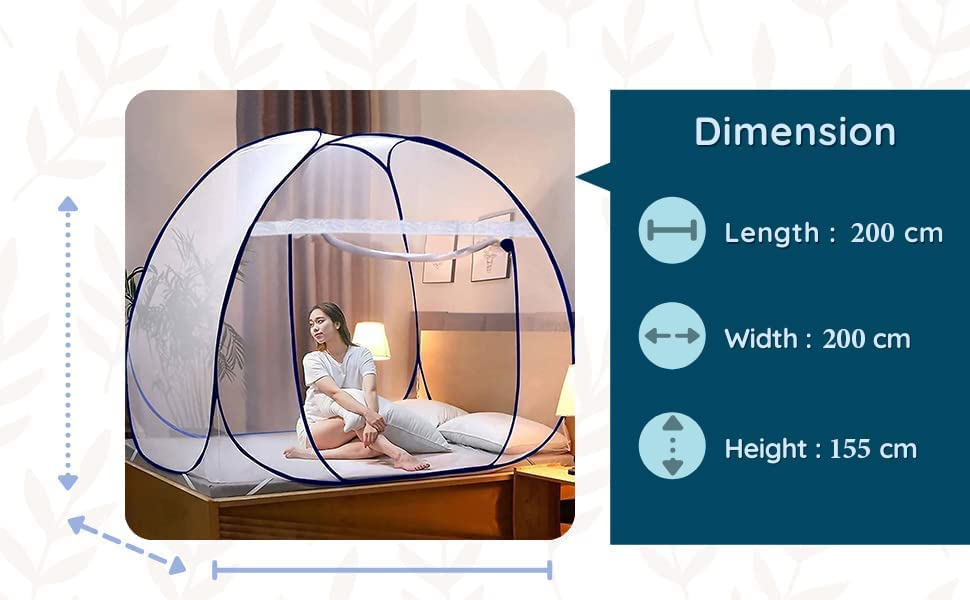 Image of Foldable King Size Mosquito Net | Double Bed Machardani | Durable 30 GSM Polyester Fabric Net Doubell Bed-NEW-2026 Edition (Dark Blue)