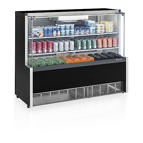 Vitrine Refrigerada Ar Forçado GPFA-140R PR Preta Linha Aurora Gelopar Vidro Reto 1.40m