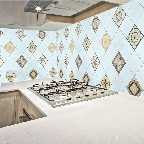 Image of SARVATRAY Self-Adhesive Wallpaper, Oil Proof Heat Resistant Kitchen Stickers, Vinyl Sheet for Wall 2 X 6.5 SQ FT (2 M Triangle Brown WS)