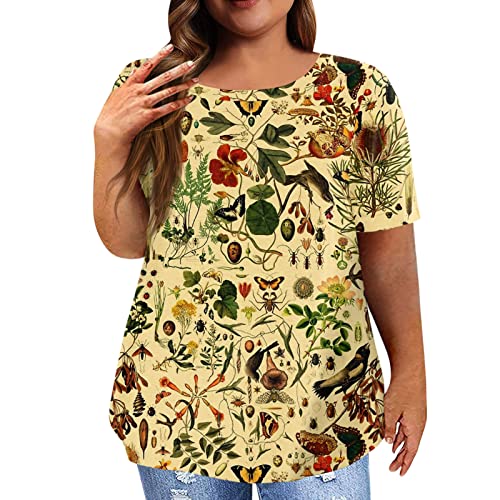 L9WEI Camiseta de verano para mujer, talla grande, camiseta de verano, manga corta, informal, básica, suelta, cómoda, X01-amarillo, XXXXXL