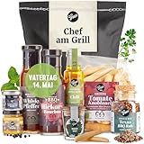 Gepp's Feinkost Chef am Grill Geschenkkorb Vatertagsgeschenk I Köstliches Grill-Geschenk mit Grillsaucen, Feigen Senf, Edel Kräuter Öl, BBQ Rub Gewürz & Grissini I Geschenkidee zum Vatertag
