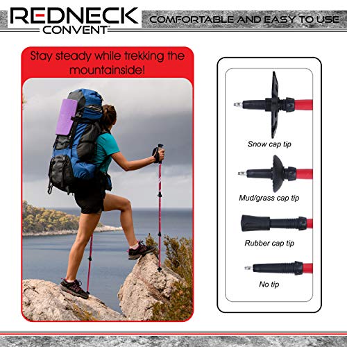 RC Trekking Poles for Hiking - Red Walking Sticks, Lightweight Pair Trek Poles Collapsible Backpacking Trekker Stick - Thumbnail 5