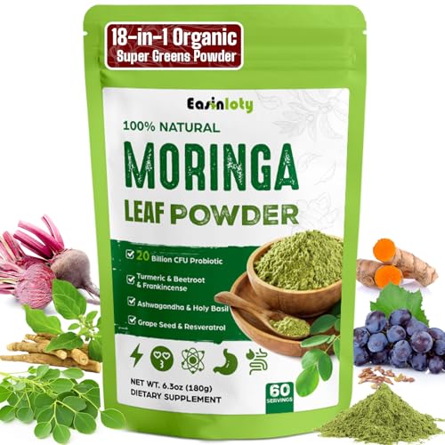 Moringa Powder Organic 2000MG, 18 in 1 Moringa Oleifera Leaf Powder with...