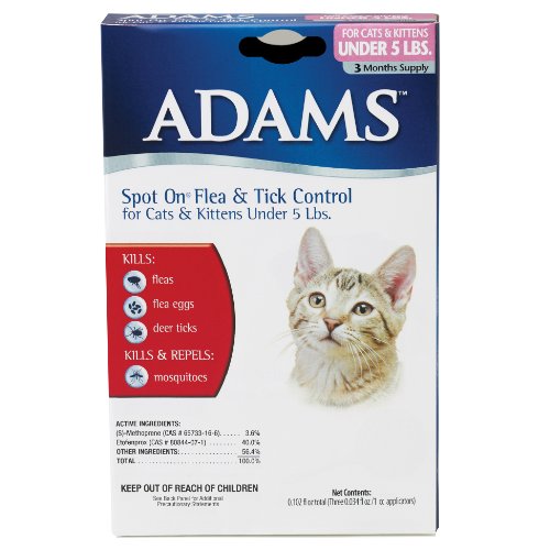 Adams Flea and Tick Spot On for Cats, Over 2.5 Pounds but under 5 Pounds, 3 Month Supply, Refill, No Applicator