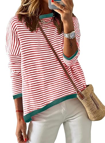 Chicrise Pullover Damen Rundhalausschnitt Langarm Gestreifter Sweatshirt...