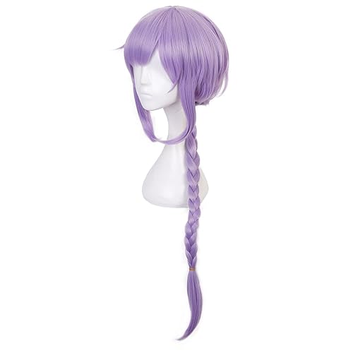 Miniatura 3 de MoeLoli Qiqi Peluca de cosplay para Genshin Impact peluca larga morada con trenza, pelucas de pelo anime con flequillo peluca de Halloween (Qiqi)