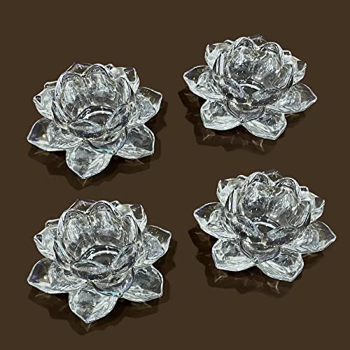 Eywamage Juego de 4 velas votivas de té de loto de cristal pesado Cover