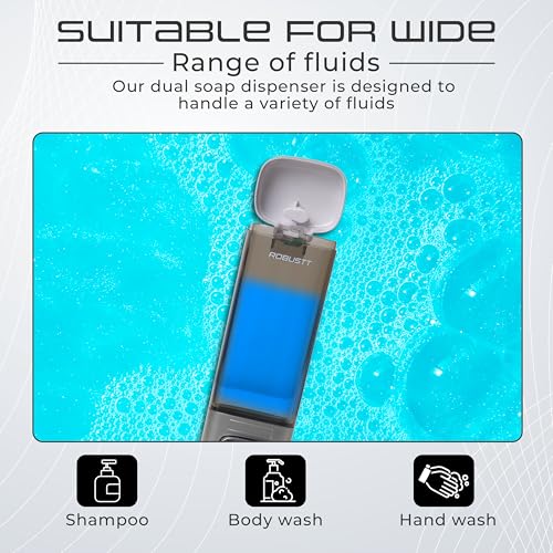 Image of Robustt Wall Mount Dual Soap Dispenser 2 x 200 ML - Chrome (with Adhesive Hooks) | Gel Conditioner Shampoo Body Wash Dispenser - Ideal Design for Bathroom, Kitchen, Hotels, Malls (Pack of 1)