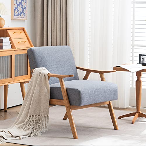 Vingli Mid-Century Retro Modern Upholstered Lounge Chair Fabric Accent Chair Sturdy Wooden Frame Armchair (Grey) #TOP6