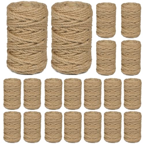 Image of 20Pack 5mm Natural Jute Twine Rope 2100 Feet Twisted Heavy Duty Thick Twine for Cat Scratching Post Tree Craft Projects Garden Home Decoration Packing Bundling (Brown-105Feet /Roll)