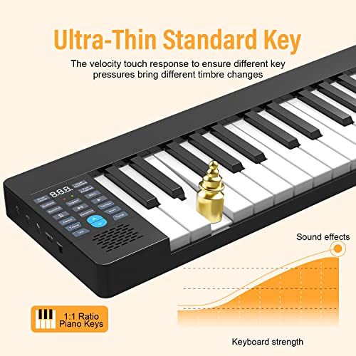 Konix 61 Key Folding Piano Keyboard, Portable Touch Sensitive Foldable Keyboard Piano For Beginners Kids With Midi, Speakers And Piano Bag #TOP2