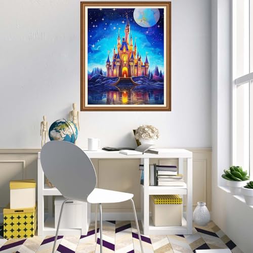 Image of Disnesart Cross Stitch Stamped Full Embroidery Kits DIY 11CT Cotton Thread Printed DIY Needlepoint Kits Craft Needlework Set Cross-Stitch Stamped Sets-Magic Castle 16x20 inch