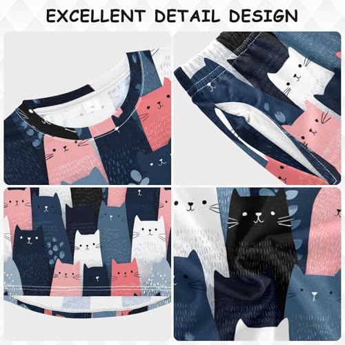 Cute Cats Pattern Print Soft Pajama Set for All Seasons,Breathable Pjs Long Sleeve Sleepwear,Comfy Loungewear 2 Piece Underwear Set 3T3