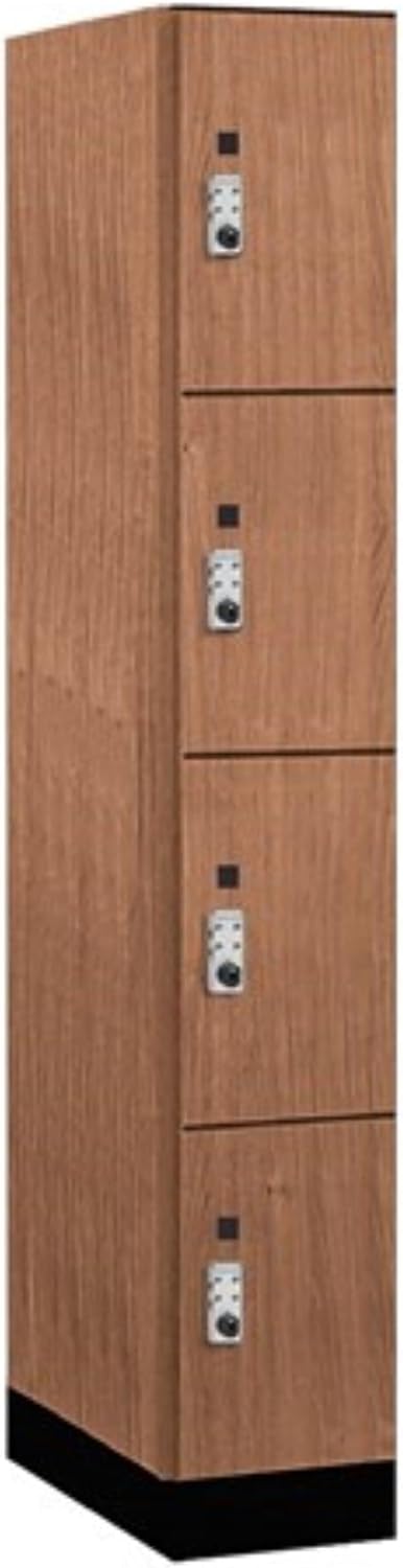 Salsbury 12" Wide Premier Wood Locker-Four Tier-1 Wide-6 Feet High-21 Deep-Red Oak-Silver Resettable Combination Locks