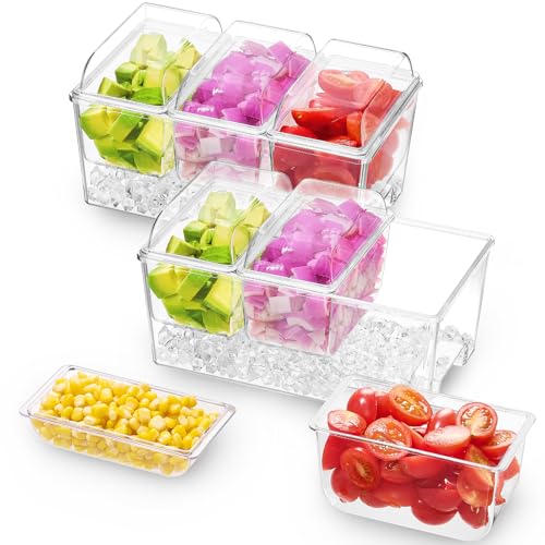 Image of Lifewit 2 Pack Taco Bar Serving Set for Party with 3 x 20 oz Containers, Ice Chilled Condiment Caddy Organizer, Garnish Serving Tray Platter for Mimosa Bar Accessories, Fruit, Salad, Food