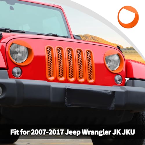 Image of JWWY Front Grille Insert Radiator Grille Grillwork Surround Assembly Inserts Headlight Headlamp Cover Trim Set Fit for 2007-2017 Jeep Wrangler JK JKU Exterior Accessories 9pcs Orange