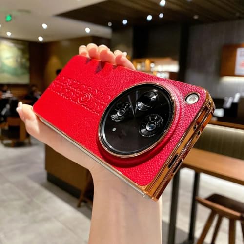 Image of MILLION CASES Back Cover Case for OnePlus Open Shockproof Protective Refined Elegance Electroplated Leather Case for Men & Boys(Red)