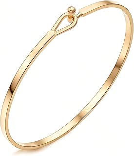 Dainty Gold Bar Bracelet for Women Simple Delicate Thin Cuff Bangle Hook...