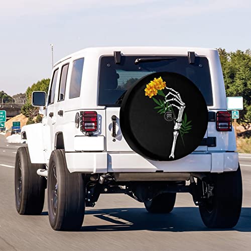 Image of Delerain Spare Tire Cover with Backup Camera Hole Skeleton of Yellow Flower Wheel Covers Waterproof Dust-Proof UV Sun Universal Fit for Jeep Trailer RV SUV Truck (17 Inch for Diameter 31 inch-33 inch)