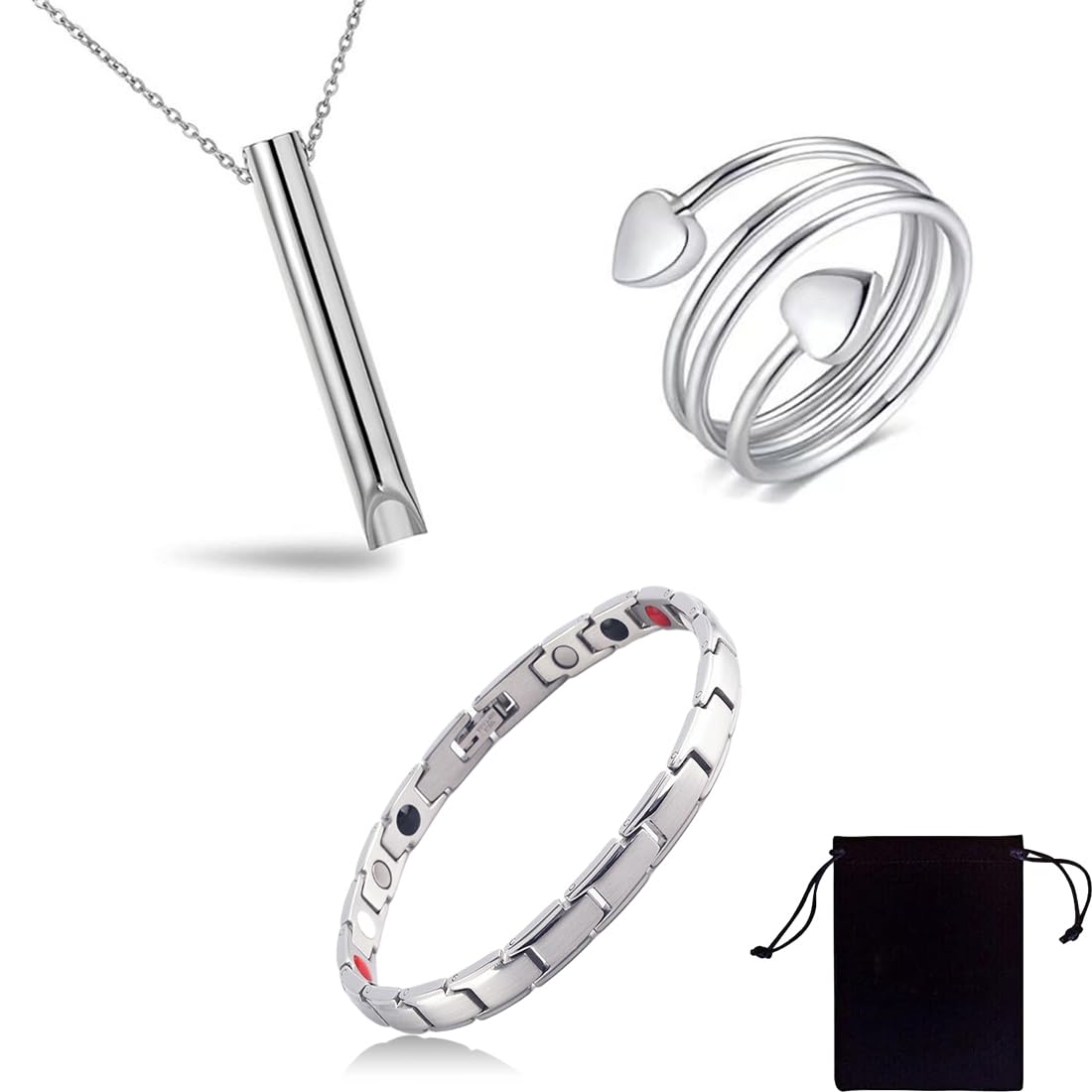 Bracciale Magnetico In Acciaio Al Titanio Con Design A Cuore E Strumento Di Regolazione - Regalo Con Confezione