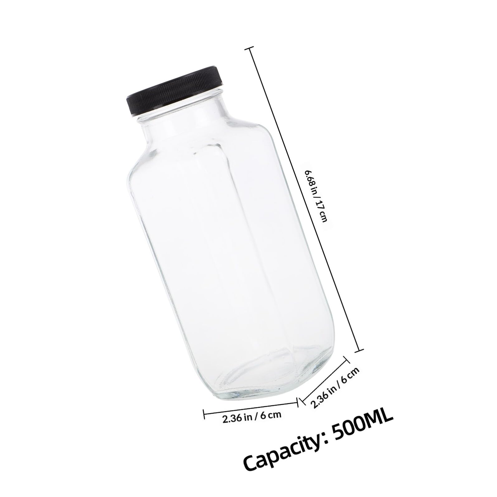 Operitacx Set da 4 Bottiglie di Vetro Quadrate da 500 Ml con Coperchio, Riutilizzabili per Latte e Succhi, Materiali Sicuri l Idratazione in Viaggio Riutilizzabile