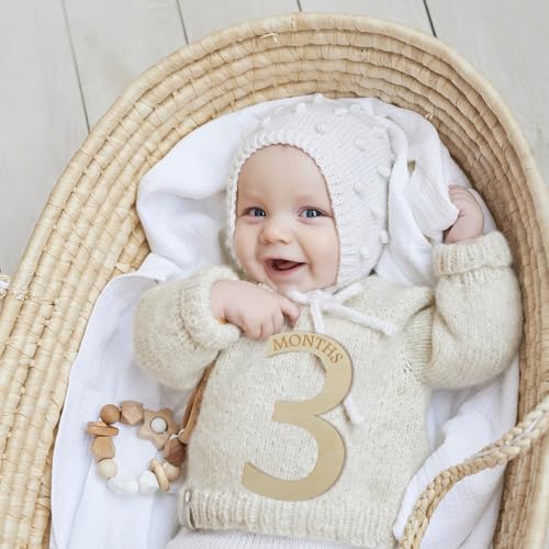 Image of 15 Pcs Baby Milestone Numbers Baby Monthly Milestone Cards Sign Wooden Photo Props Newborn Birth Announcement Card for Baby Shower Newborn Photo Props