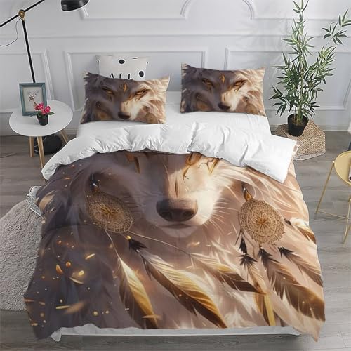 Housse de couette loup microfine 200x200 lit double taies en coton